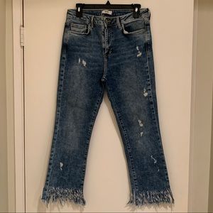 Forever 21 fringe bottom jeans
